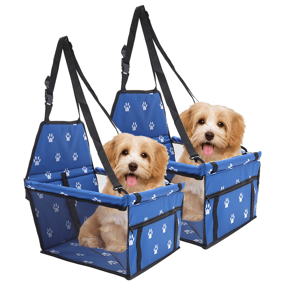 NNEAGS 2X Waterproof Pet Booster Car Seat Breathable Mesh Safety Travel Portable Dog Carrier Bag Blue