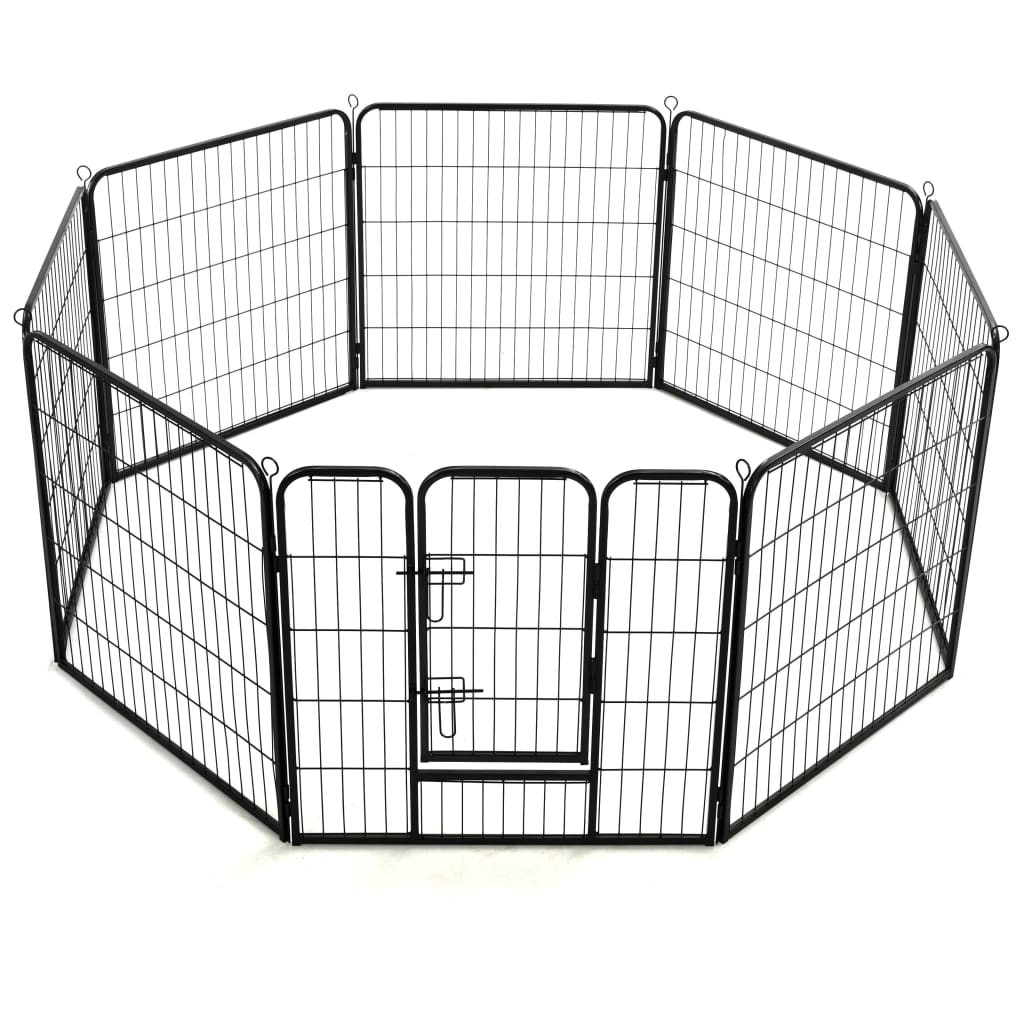NNEVL Dog Playpen 8 Panels Steel 80x80 cm Black-2