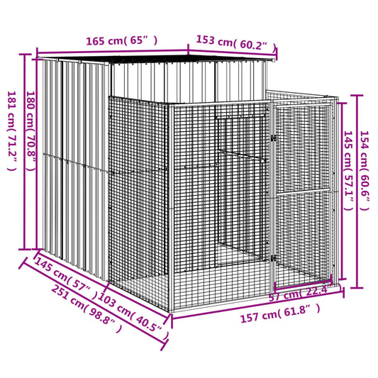 NNEVL Dog House with Run Anthracite 165x251x181 cm Galvanised Steel