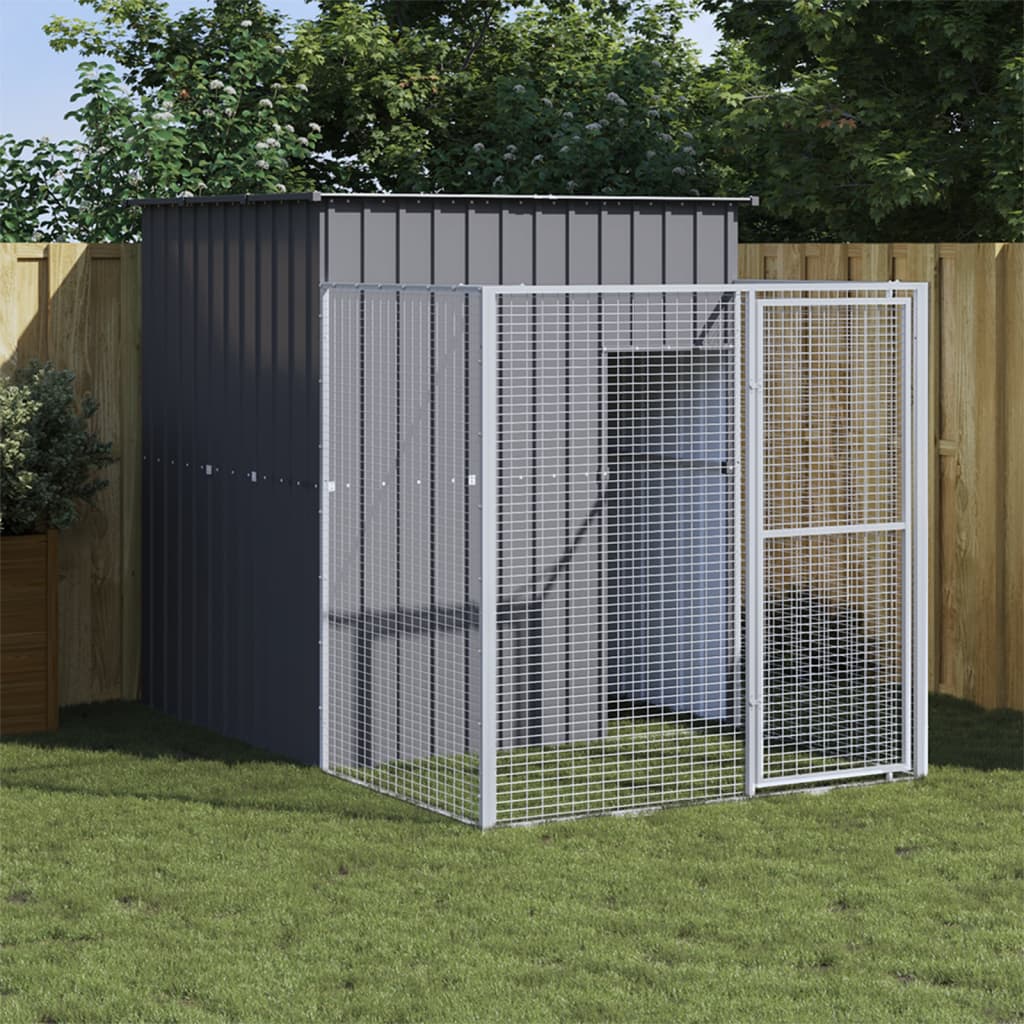 NNEVL Dog House with Run Anthracite 165x251x181 cm Galvanised Steel