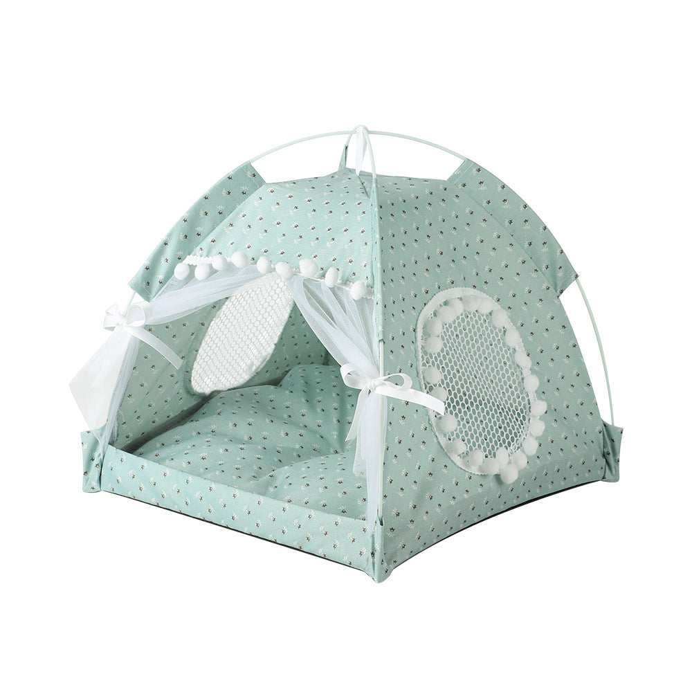 NNEDSZ Green floral Portable Folding Pet Tent - Summer Cat & Dog Shelter with Mesh Window, Lightweight and Breathable, Ideal for Travel & Home Use 50x50x45CM-0