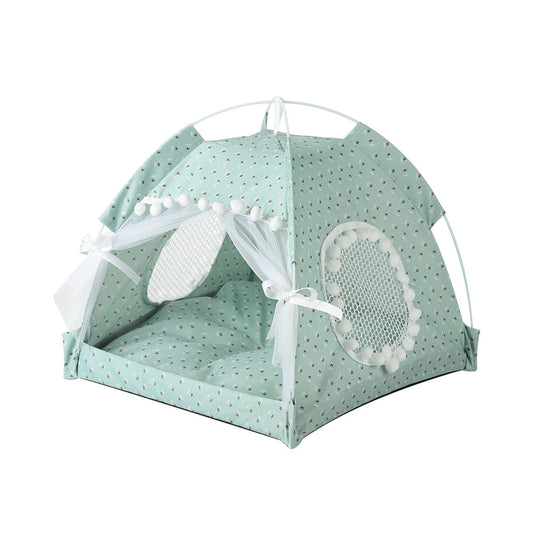 NNEDSZ Green floral Portable Folding Pet Tent - Summer Cat & Dog Shelter with Mesh Window, Lightweight and Breathable, Ideal for Travel & Home Use 50x50x45CM-0